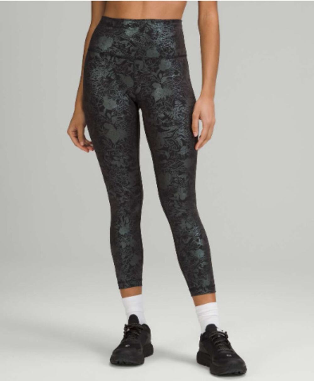 Lululemon 4 Wunder Train High Rise Logo Flourish Black Iridescent Foil